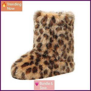Women's Faux Fur Mid-Calf Boots Winter Snow Shoes Puffy Warm Fuzzy